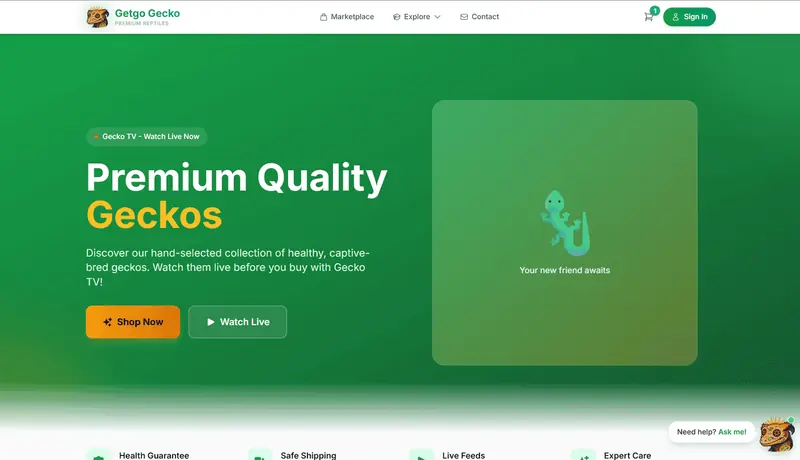 Getgo Gecko homepage and storefront on Engine8