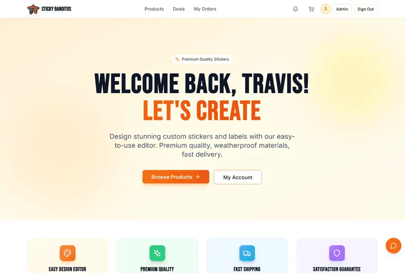 Sticky Banditos storefront and custom sticker product experience